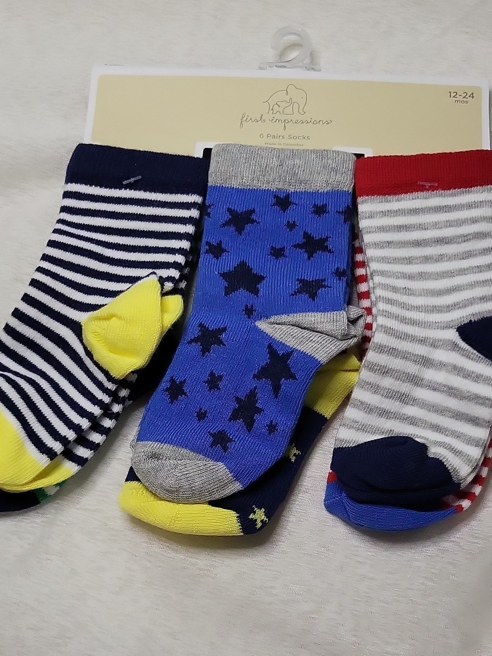 First Impressions Red, Blue and Gray Kids Star & Stripe Sock Set 12-24 months